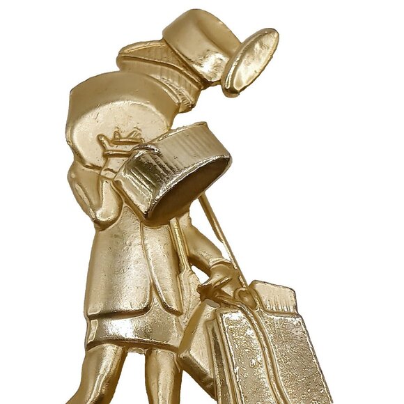 Vintage AJC Brooch Shopping Woman Walking Dog Gold Tone Lapel Pin - Picture 2 of 10